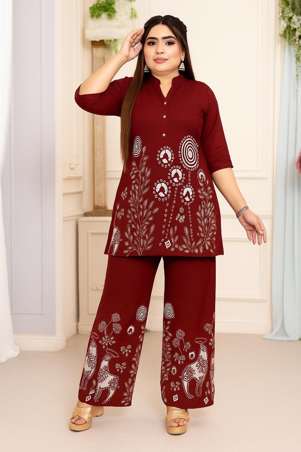 Maroon Folk Charm Co-ord Set