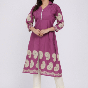 Embroidered Purple Cotton Kurti